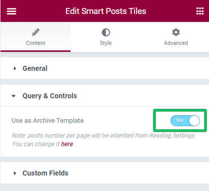use as archive template toggle