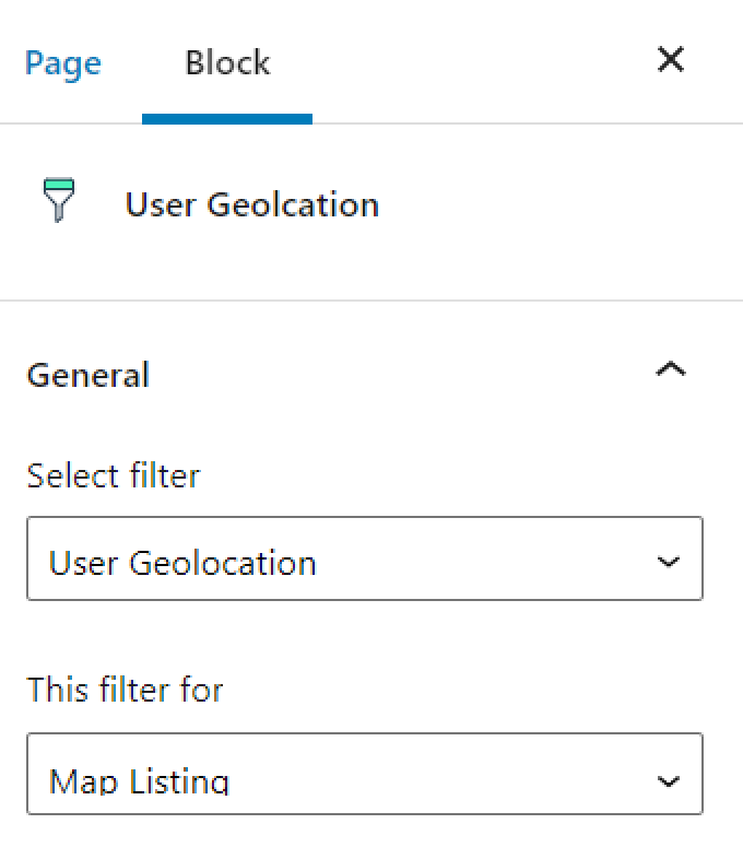 user geolocation filter in Gutenberg editor