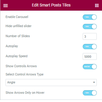 сarousel settings of smart posts tiles widget