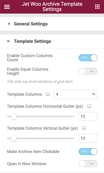 jet woo category template settings