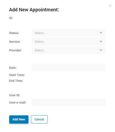 add new appointment pop-up