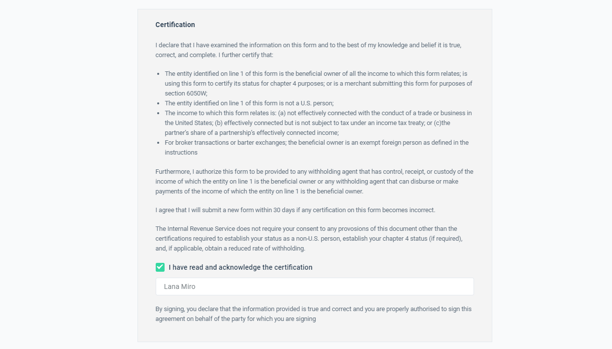 sign affiliate tax form