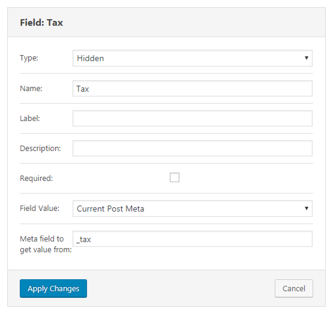 hidden field settings