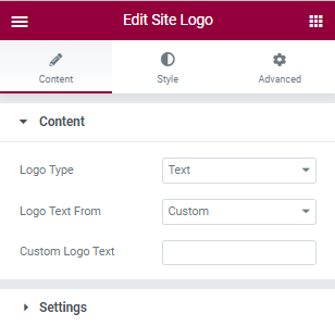 content settings of site logo widget
