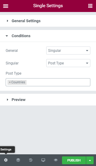 single post type conditions settings