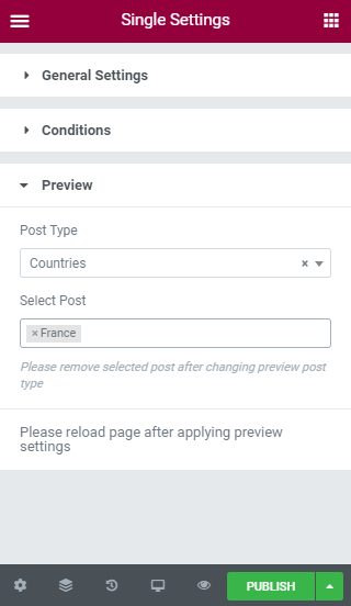 single page preview settings