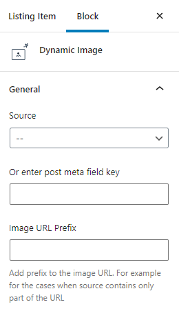 dynamic image general settings