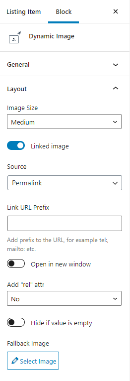 dynamic image layout settings