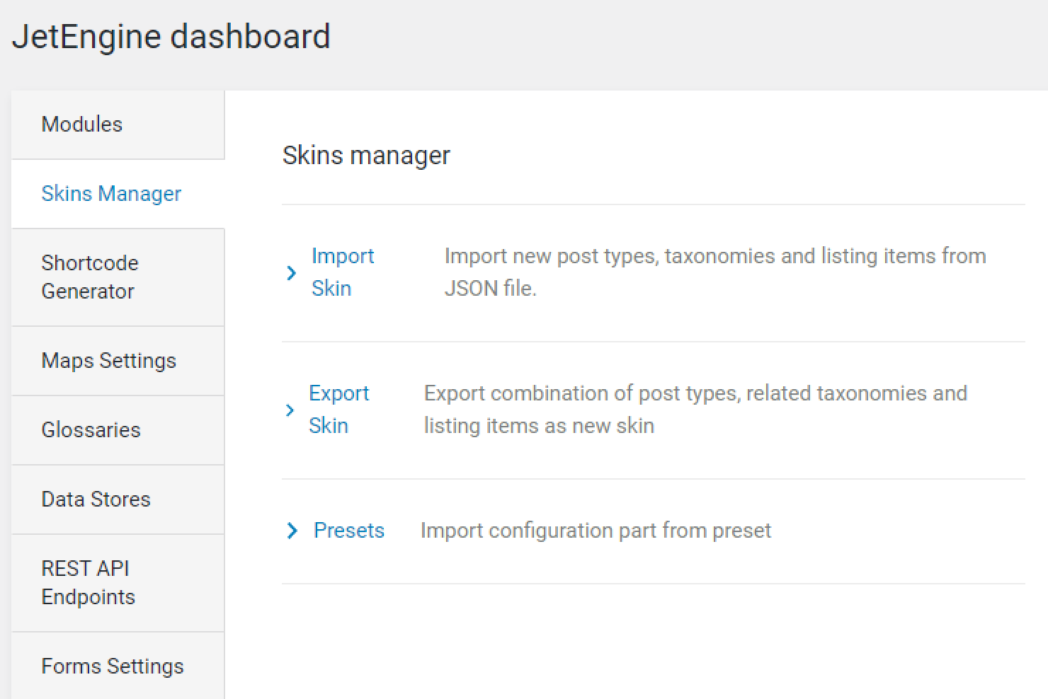 jetengine skins manager