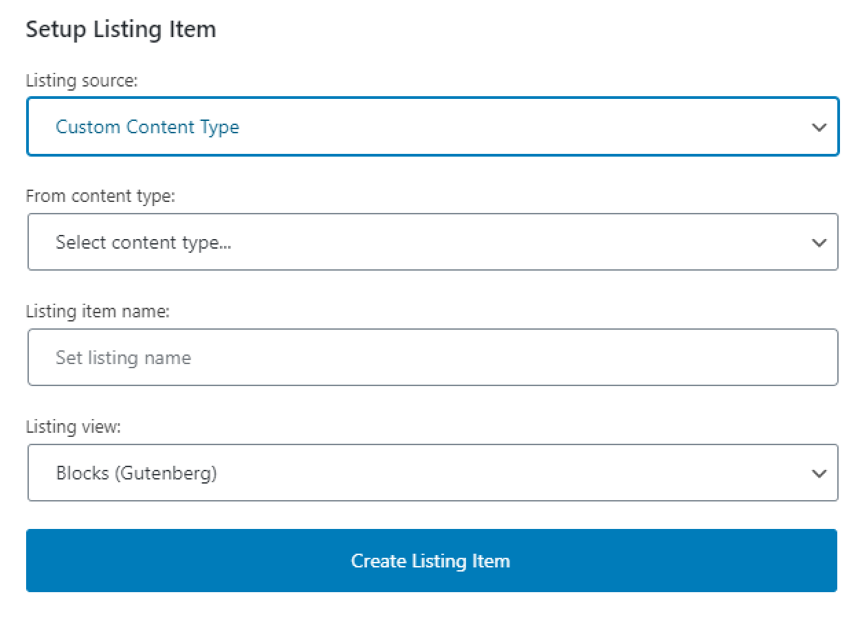 listing for custom content type