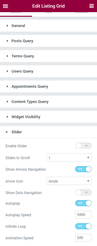 listing grid slider