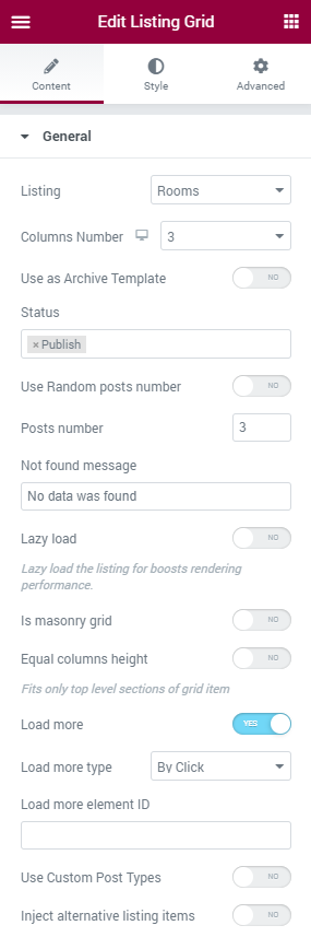 listing grid load more toggle