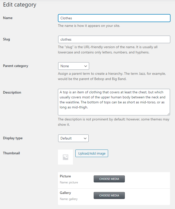 product field in category