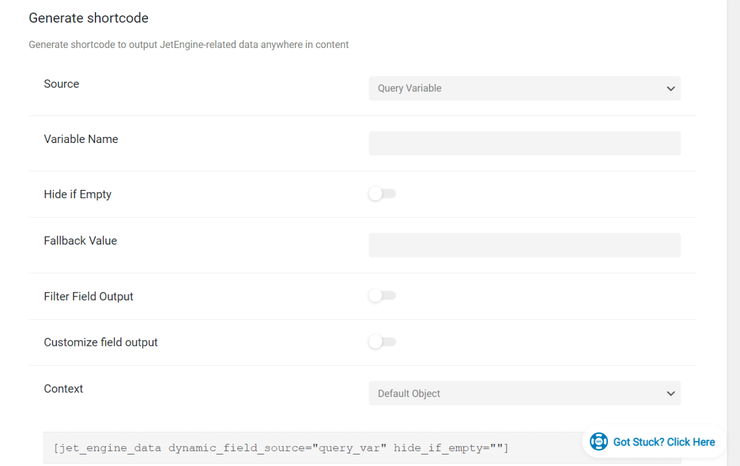 query variable source shortcode generator
