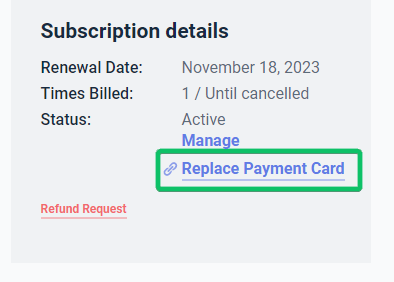 replace payment card link