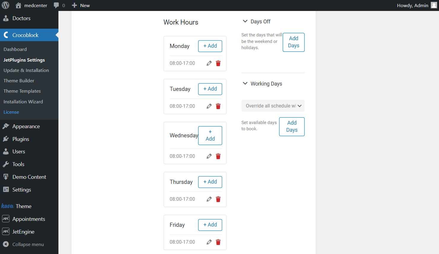 the third part of the working hours settings