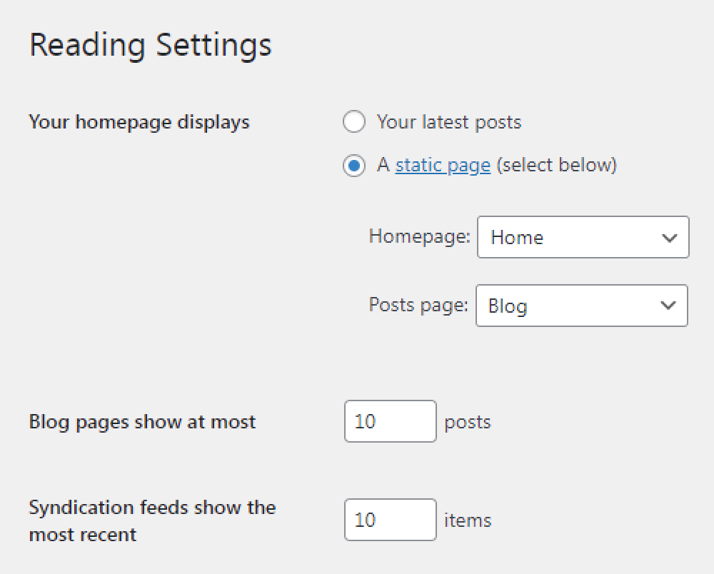 wordpress reading settings