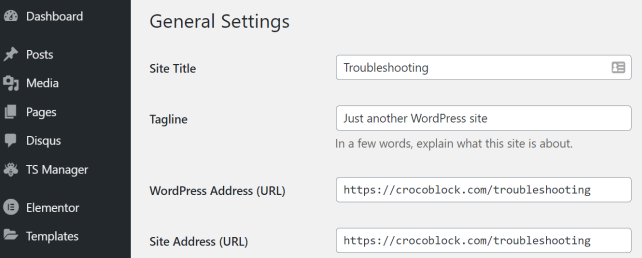 wp url address and site url address