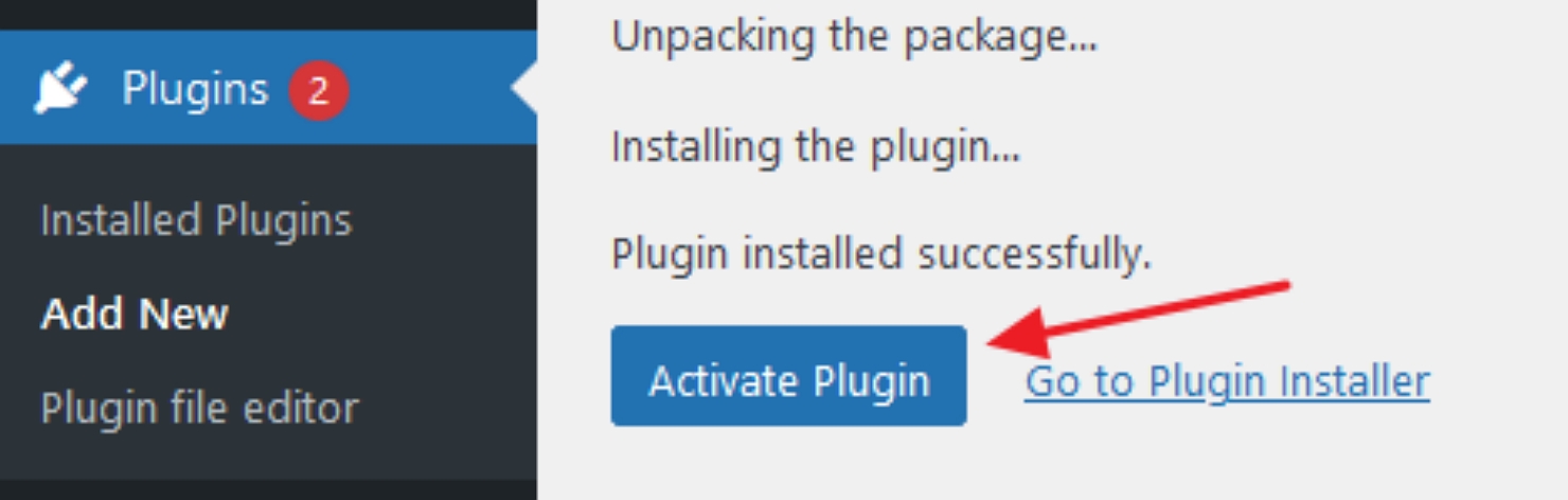 activate plugin button on the wordpress dashboard