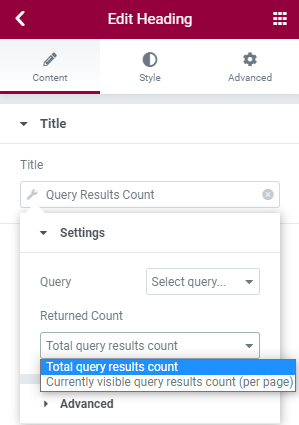 query results count settings