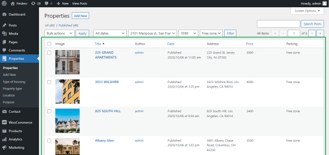 admin columns listed