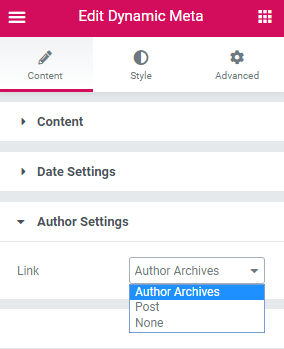 author settings in the dynamic meta widget