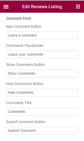 comment form of reviews listing widget