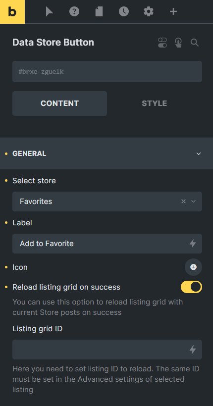 data store button general settings