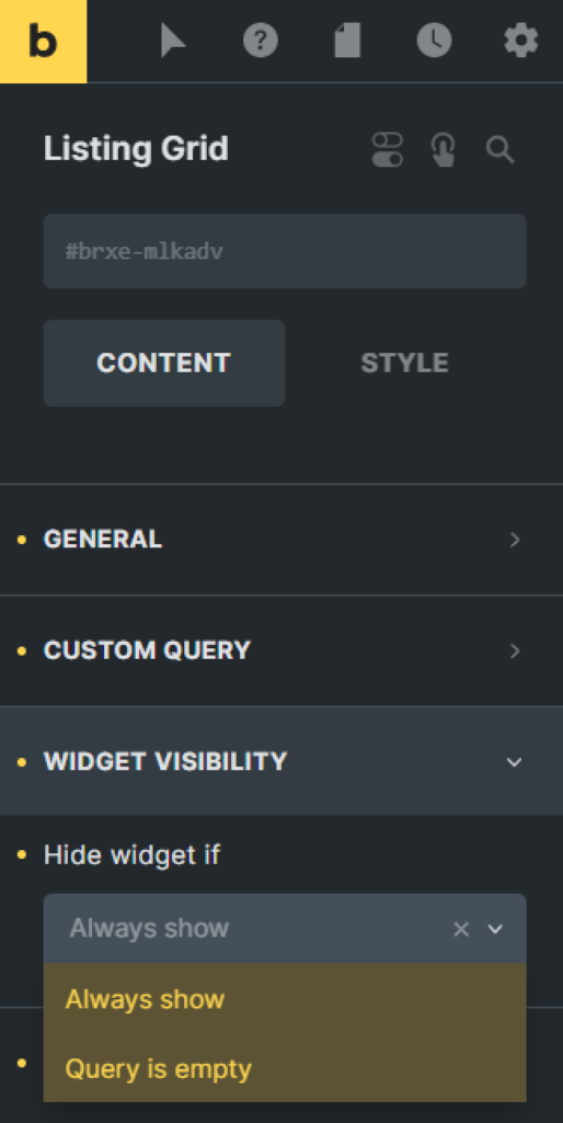 widget visibility