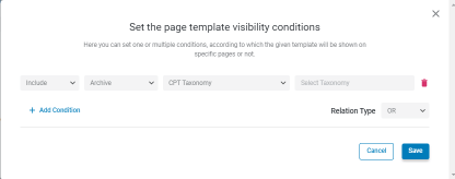 include and exclude template visibility conditions settings