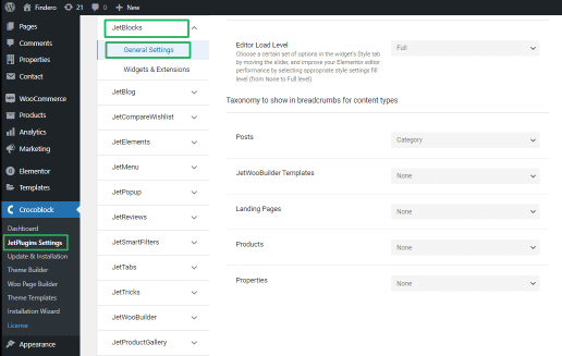 jetblocks plugin general settings