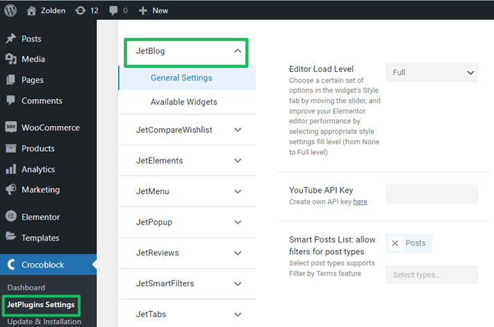 jetblog plugin settings