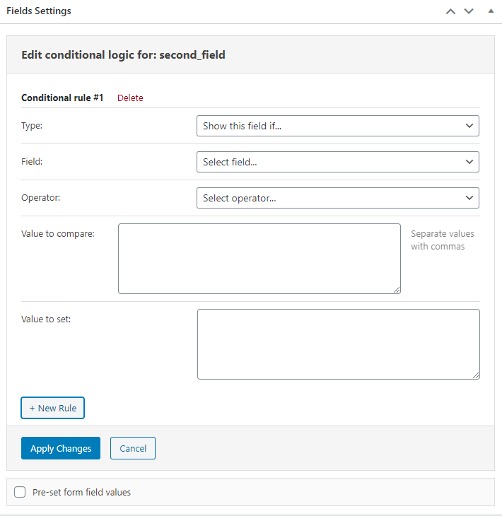 new conditional rule window