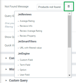 not found message settings of product list widget settings
