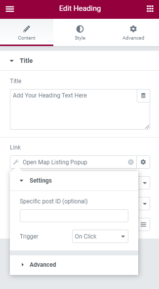 open map listing popup tag
