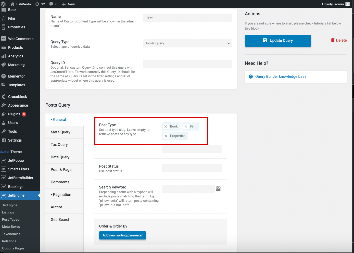 post types selected in post query