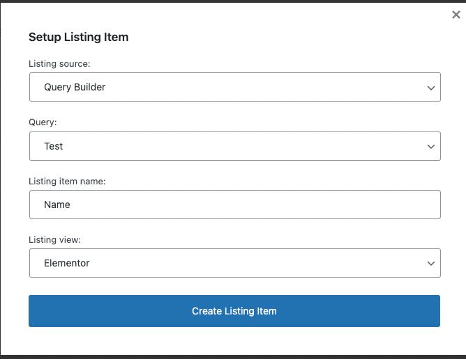 query builder listing pop-up