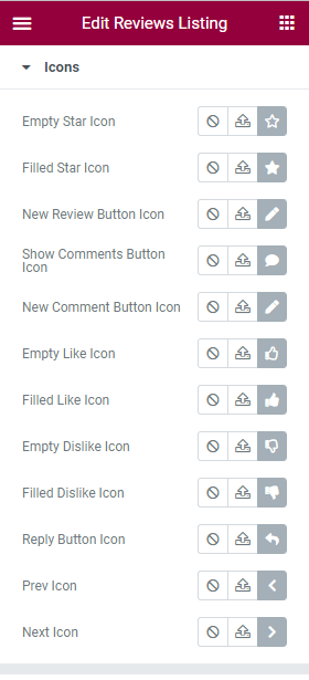 icon tab of reviews listing widget