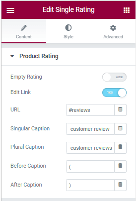 single rating widget settings