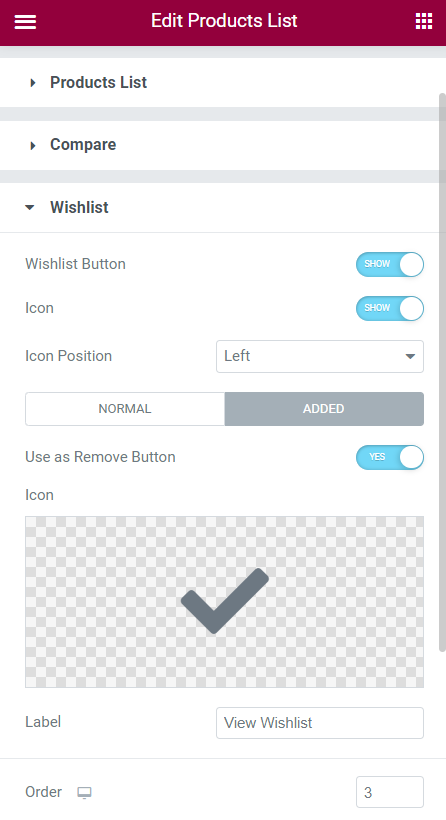 use as remove button from the wishlist