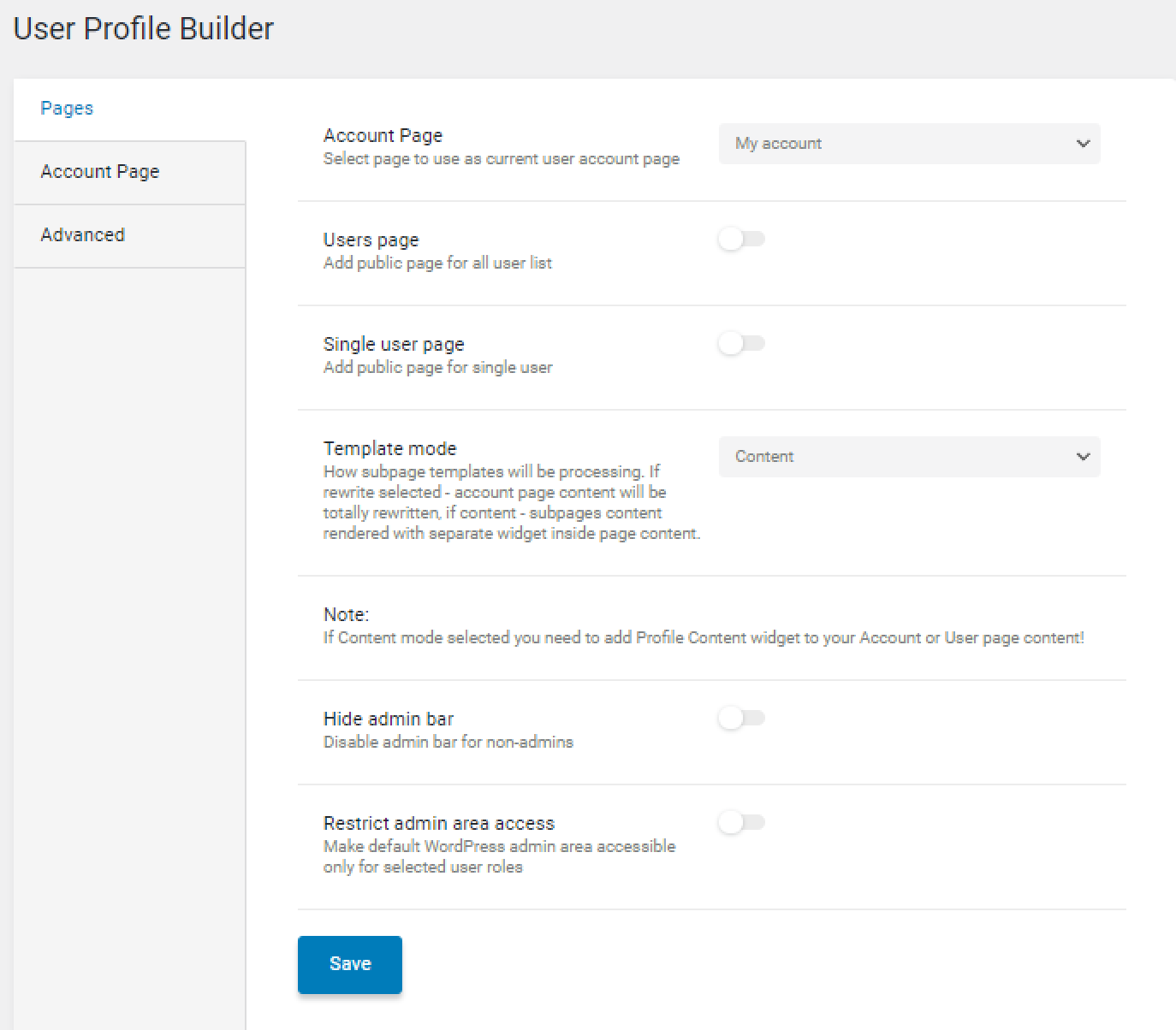 user profile builder pages