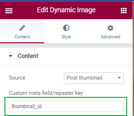 thumbnail id custom meta field for dynamic image