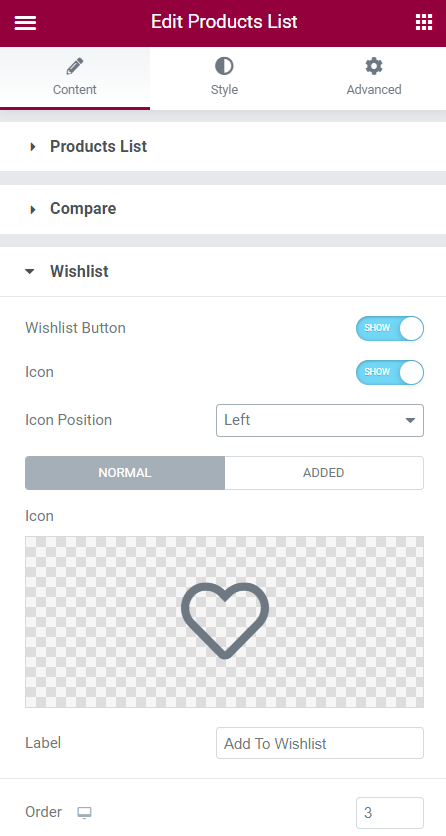 wishlist button tab settings