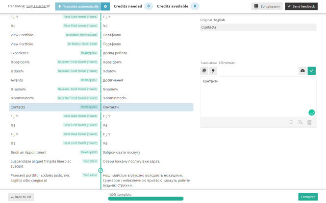 adding translations to single barber template in WPML