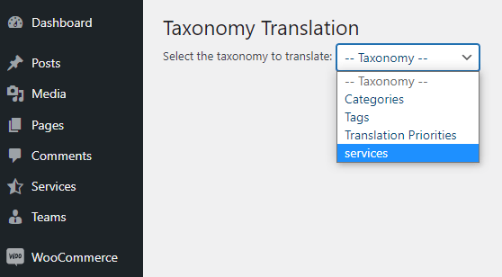 selecting services-related taxonomy to be translated