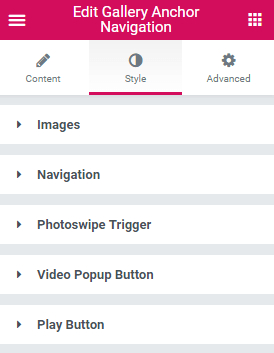 Style settings in Gallery Anchor Navigation widget