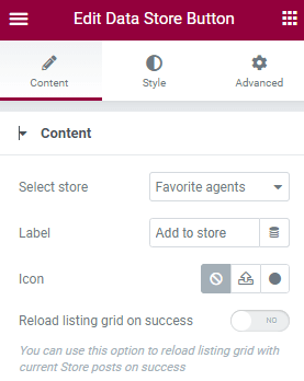 adding an icon for data store button in Elementor