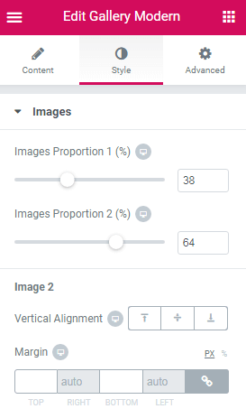 Images style settings in Gallery Modern widget