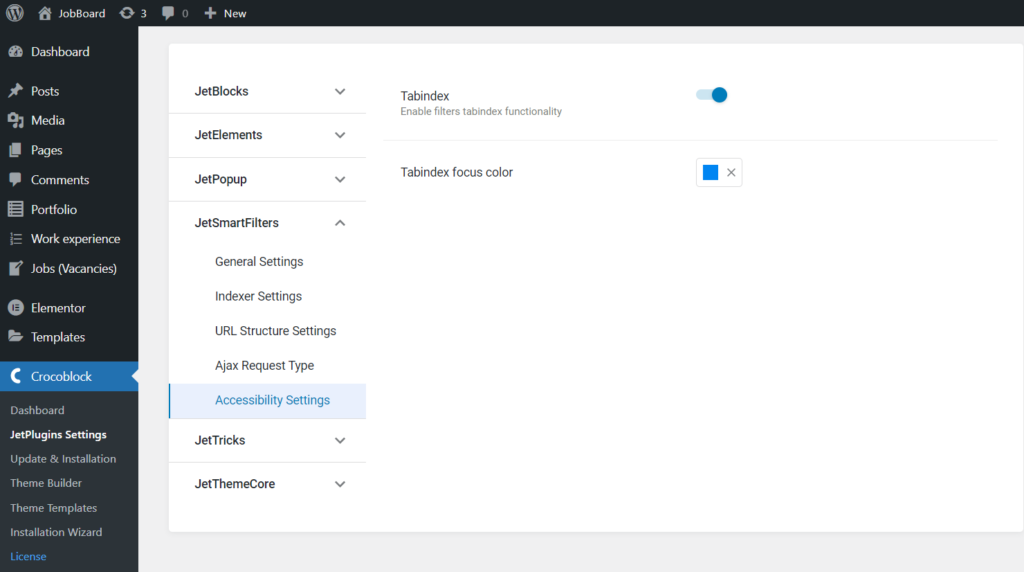 JetSmartFilters accessibility settings