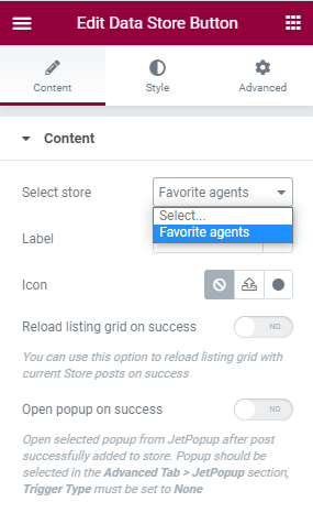 selecting source for data store button